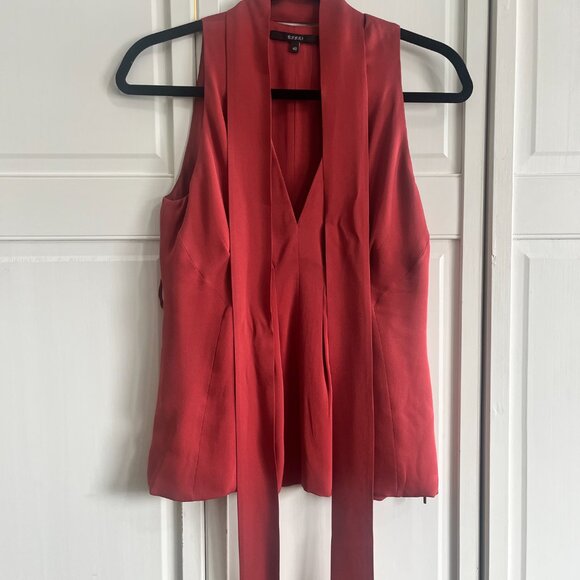 GUCCI size 40 unique orange/rose color  silk sleeveless BLOUSE with belt - Picture 1 of 6